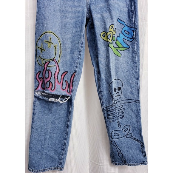 Pacsun Mom Jean Distressed Light Wash Custom Drawstring Jeans Women's size 27 - Picture 4 of 14